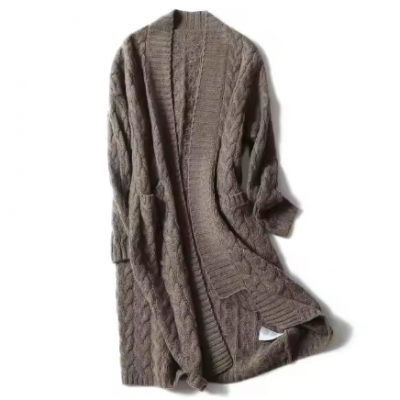 Design Cashmere Women Sweater Cardigan Plus Size Knit Long Pocket Coat