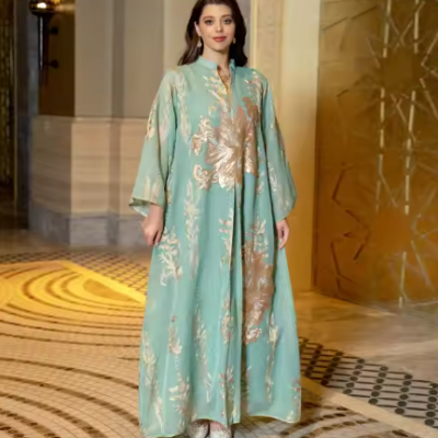 High Quality New Gold Beads Embroidered Yarn Dress Light Luxury Fashion Style Muslim Dress for Women